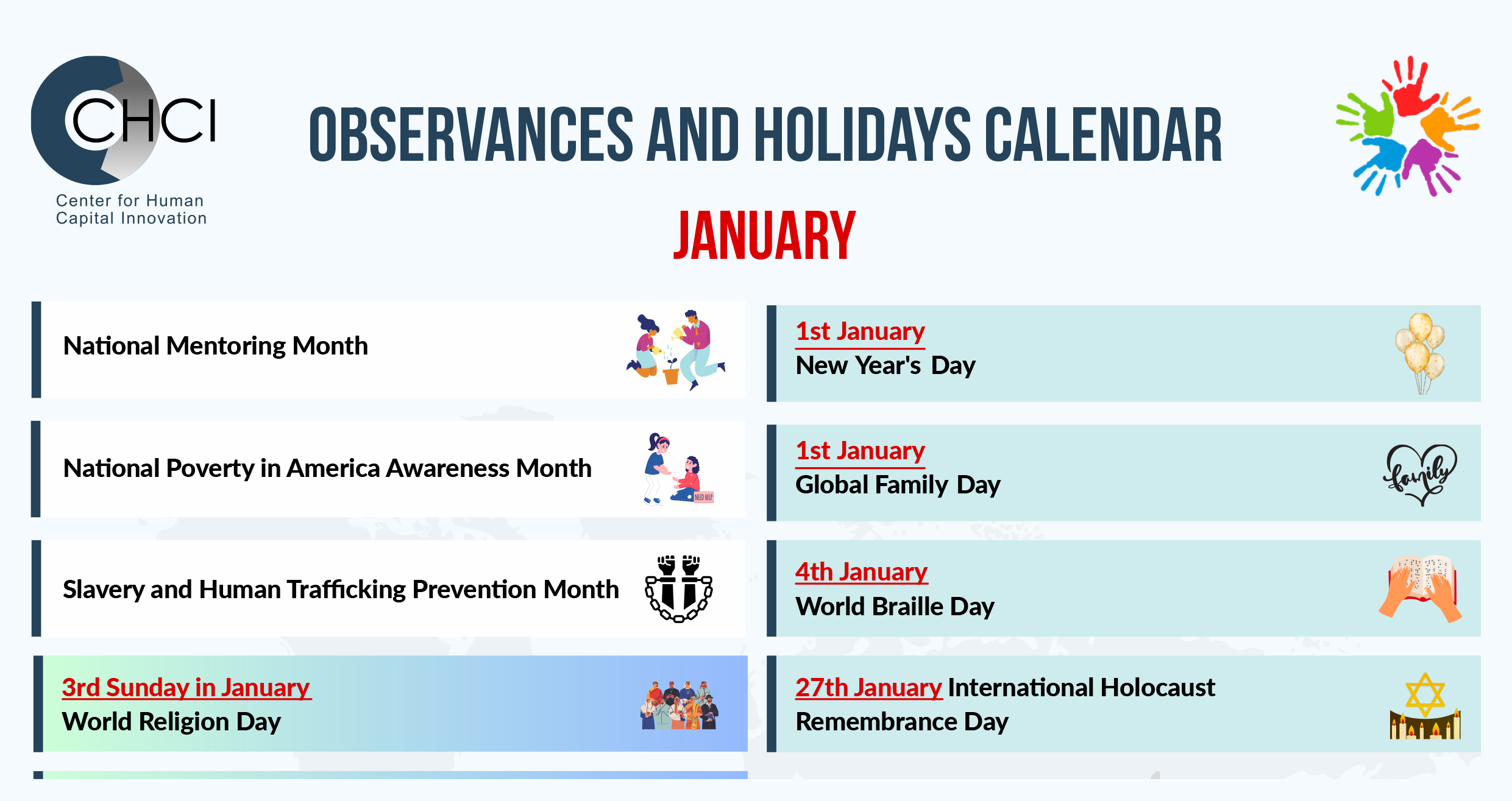 Observances and Holidays Calendar